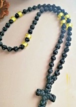 50 knots Black rosary, Yellow beads, 5 decades, Brojanica Christmas, pra... - £18.72 GBP