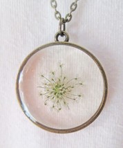 NEW Dried Pressed Flower Finely Made Glass Pendant, Necklace Brass Chain... - $9.89