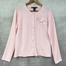 VTG IB Diffusion Cardigan Sweater Womens Large Pastel Pink Flower Dainty... - £34.80 GBP