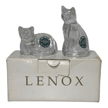 VINTAGE LENOX FINE CLEAR CRYSTAL PAIR OF CATS SALT AND PEPPER SHAKERS - £30.38 GBP