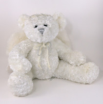 Angel Bear White Plush With Wings and Halo Silver Bow Tie 15&quot; Tall - $13.99