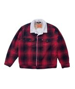 Levis Mens L Relaxed Fit Black Red Buffalo Plaid Check Sherpa Trucker Ja... - $93.99