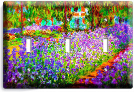 Irises Garden Claude Monet Painting 3 Gang Lightswitch Wall Plate Room Art Decor - £14.37 GBP