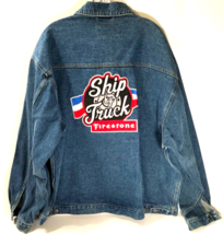 $50 Firestone Ship Truck Blue Denim Stitched Vintage 90s Trucker Jacket 3XL - $60.03