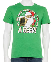 NEW Mens Christmas Holiday Tee Most Wonderful Time for a Beer Santa t-shirt sz S - £9.55 GBP