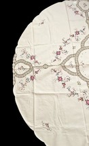 Vintage Handmade Embroidered Round Tablecloth 66" w/ 8 Napkins Floral Lace image 2