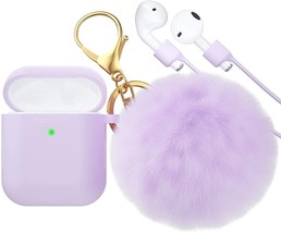 Compatible With Airpod Case,Silicone Cover with Fur Ball Keychain (PurPle) - £6.28 GBP