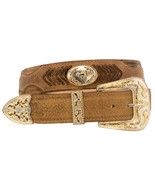 Sand Concho Genuine Leather Overlay Western Cowboy Belt Dress Buckle Cinto - £31.85 GBP