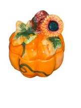Set Of 3 Orange Ceramic Pumpkin with Lid Candy Cookie Jar  Autumn Fall V... - £39.95 GBP