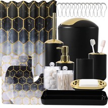 Black Bathroom Set With Shower Curtain And Rugs 25Pcs Complete -Trash Can, Soap  - $95.99