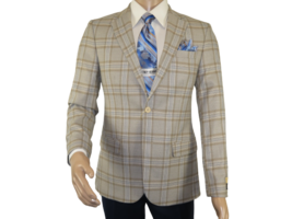 Men Sport Coat by Berlusconi Turkey Soft European Plaid #MK80 04 Beige Blue - £79.92 GBP