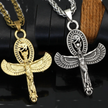 Egyptian Isis Goddess Ankh Cross Eye of Horus Pendant Necklace Braided Chain 24&quot; - £7.89 GBP