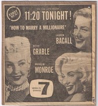 Vintage Print Ad WKBW TV Channel 7 1953 How To Marry A Millionaire 5 3/4... - $3.56