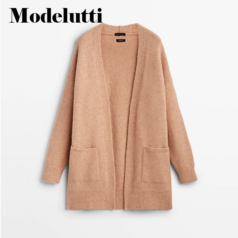 Modelutti  New Spring Autumn  Cardigan   Pocket Knit Solid Color Simple Casual C - £161.30 GBP