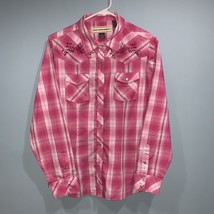 Womens Bit &amp; Bridle Pearlsnap Western Shirt Size Lg Longsleve Pink Plaid - £13.26 GBP