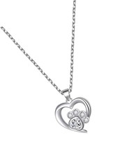 Pet Lover Gifts Paw Print Necklace Cubic Zirconia Dog - $54.77