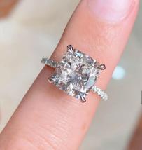 Diamond Halo Ring 14K White Gold Engagement &amp; Wedding Halo Ring Cushion Cut - £95.10 GBP