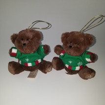 5 Hugfun Plush Christmas Ornaments Lot Brown White Teddy Bears Snowman P... - $19.75