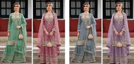 Readymade designer Palazzo Suit heavy Silk embroidery Party fashion Size... - $86.93