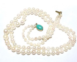 Victorian 15k 16k Turquoise Pearls Necklace - $2,118.50