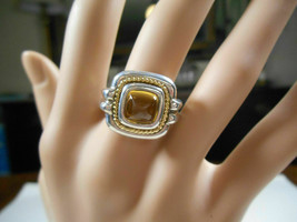 Tiffany &amp; Co Huge Citrine Sugarloaf Ring 18K Gold &amp; Sterling Silver Sz 6... - $559.60