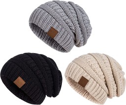 Womens Beanies for Winter 3 Pack, Slouchy Beanies for Women Oversized Knit Warm, - £14.65 GBP