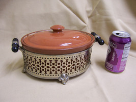 Rare Antique Vintage Weller Oval small oven Crock pot with Cover, metal Stand - £23.73 GBP