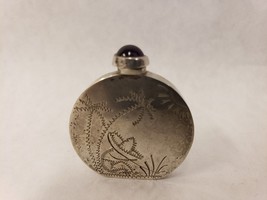 Vintage Mexico Silver Palm Tree Siesta Etched Jewel Top Perfume or Snuff Bottle - £60.92 GBP