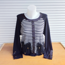  Vintage Black Blouse Women, Retro Clothing Striped   Blouse with Knit P... - $24.00