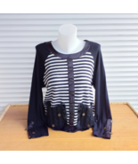  Vintage Black Blouse Women, Retro Clothing Striped   Blouse with Knit P... - £18.87 GBP