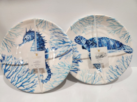 8pc Wind &amp; Water Coastal Collection Seahorse Turtle Melamine Dinner Plates - £58.07 GBP