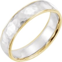 Authenticity Guarantee 
14k Yellow and White Gold 6MM Hammered Design Wedding... - £864.98 GBP+