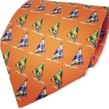 Rooster Orange Mens Necktie Green Blue Sailboats Tie - £16.81 GBP