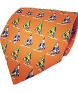 Rooster Orange Mens Necktie Green Blue Sailboats Tie - £16.81 GBP