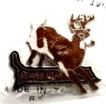 Vintage Beaver Utah Souvenir Pin White Tailed Deer Wildlife Travel Taiwa... - $13.99