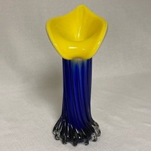 VINTAGE Murano Glass Jack in Pulpit Vase Yellow White Cobalt Blue Tulip ... - $77.22