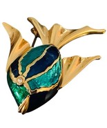 Vintage Cabouchon Enamel Crystal Rhinestone Angel Fish Brooch Pin - $25.00