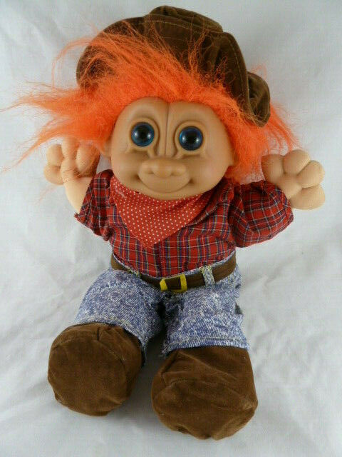 Russ Troll Doll 12" Soft Body Orange Hair  Blue Eyes Western Cowboy outfit - $18.80
