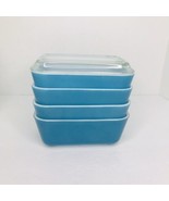 Vintage Pyrex Refrigerator Dish 502-B Blue 1.5 Pint Set Of 4 W/ 1 Lid 502-C - $1,018.83 MXN