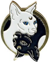 Cat Pin Badge Yin Yang Luna Siamese Moon Pet Cat Pin Enamel Brooch Spiritual Pin - £5.00 GBP