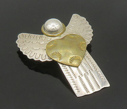 925 Sterling Silver - Vintage Two Tone Love Heart Angel Brooch Pin - BP9297 - £63.35 GBP