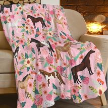 Pink Flannel Throw Blanket For Horse Lovers Decor Bed Sofa 50&quot;X40&quot; Horse Blanket - £31.44 GBP
