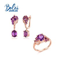 925 sterling silver natural African amethyst ring and earring set,light luxury s - £157.75 GBP