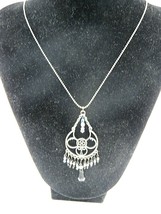 Vintage Bib Necklace with Bead Dangle Silver Tone 13&quot; - $19.75