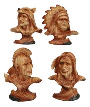 Set of 4 Native American Sioux Indian Tribal Warrior Chief Faux Wood Fig... - £15.92 GBP
