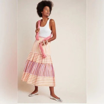 Dolan Anthropologie Frida pink orange striped colorful Tiered skirt Size... - £34.14 GBP