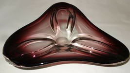 Art Glass Purple into Crystal Clear Colored Triangle Shaped Candy Trinket Dish - £36.53 GBP