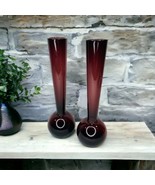 Set Of 2 Lefton Hand Blown Glass Works Vintage Bud Vase Amethyst Purple ... - £32.66 GBP