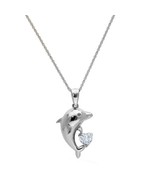 14K Argent Plaqué Or 0.44CT Coeur Zircone Pendentif Dauphin 18 &quot; Collier - €47,52 EUR