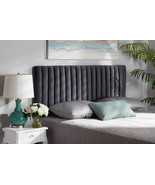Sullivan Gray Velvet Fabric Upholstered and Dark Brown Queen Size Headboard - $185.65 CAD